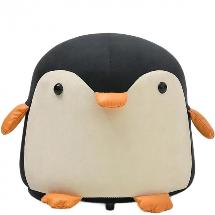 Taburet Pentru Copii, Flippy, Cadru din Lemn Masiv, 25 x 29 x 29 cm, Perna de Burete Elastica si Maner de Transport, in Forma de Pinguin, Negru [1]