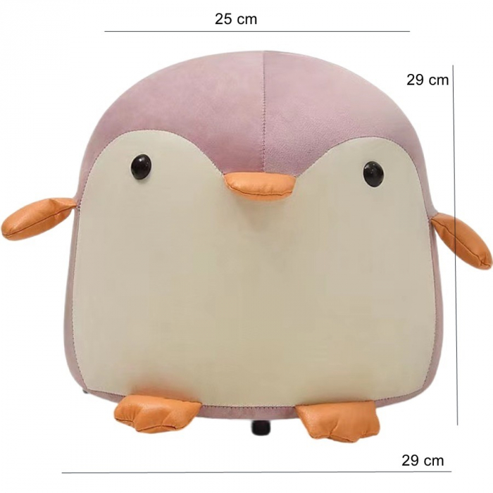 Taburet Pentru Copii, Flippy, Cadru din Lemn Masiv, 25 x 29 x 29 cm, Perna de Burete Elastica si Maner de Transport, in Forma de Pinguin, Roz [9]