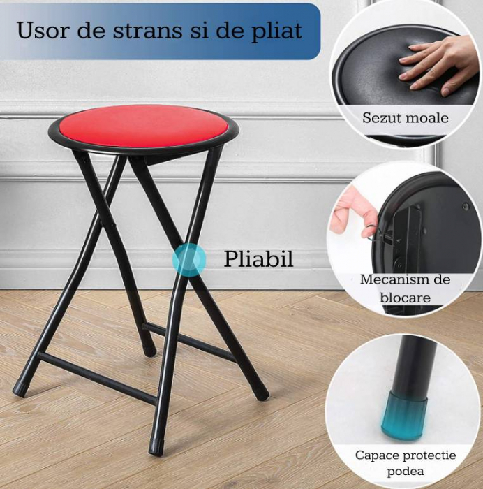 Lichidare Taburet pliant Malaga, rosu, 30x30x45 cm [4]