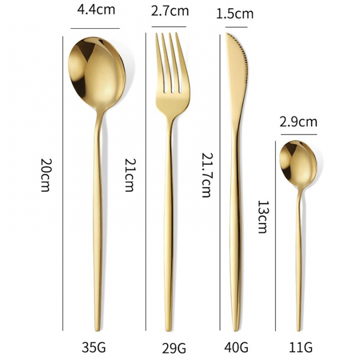 Tacamuri Portugheze, Flippy, Set din 24 de Piese din Otel Inoxidabil, 6 Cutie, 6 Furculite, 6 Linguri de Masa, 6 Linguri pentru Ceai, Auriu [3]