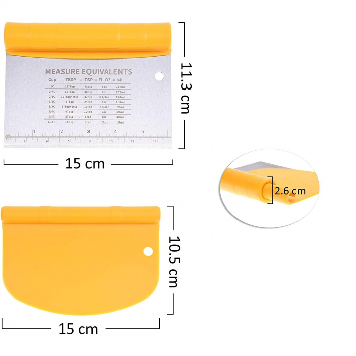 Taietor aluat 15 x 10.5 cm Flippy, 2 in 1, lama otel inoxidabil, maner din ABS, gradat, paleta plastic, galben [4]