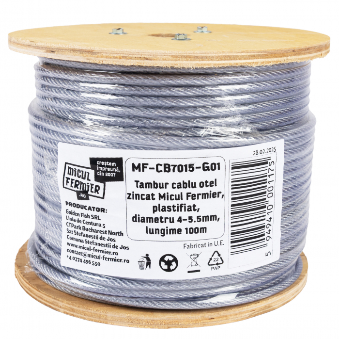 Tambur cablu otel zincat Micul Fermier, plastifiat, diametru 4-5.5mm, lungime 100m [3]
