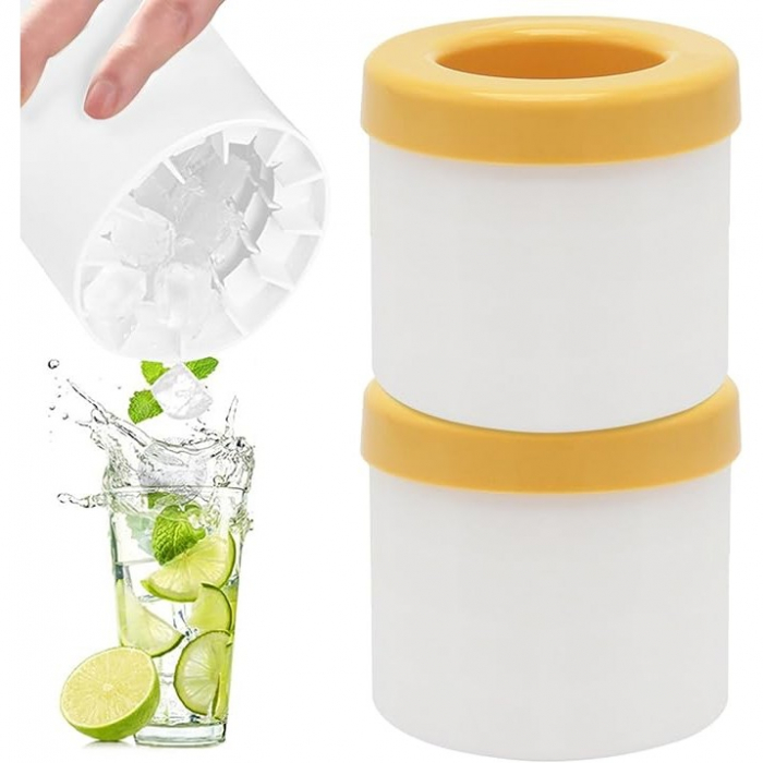 Tava de Gheata din Silicon cu Capac, Flippy, Forma de Gheata pentru Racirea Bauturilor, in Forma de Pahar, Silicon fara BPA, Cuburi de Gheata, 9x8.5x8 cm, Galben [2]