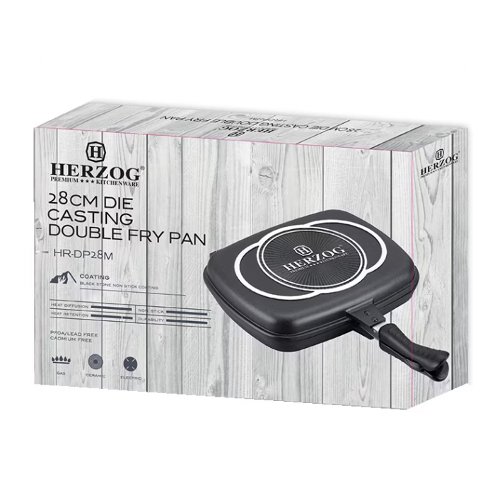 Tigaie gril dubla HR-DP28M, acoperire din marmura, 28cm [3]