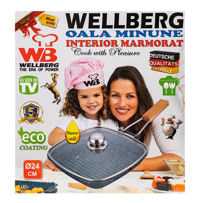 Tigaie grill cu interior antiaderent Wellberg, 24cm, WB-2400-24 [4]