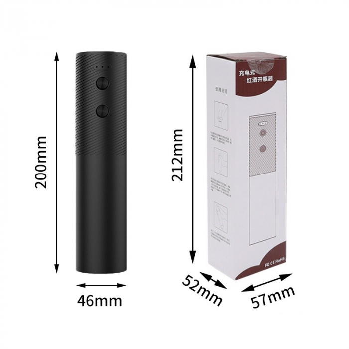 Tirbuson Electric, Flippy, Deschizator Sticle de Vin, Incarcare USB, 20 x 4.6 cm, Negru [3]