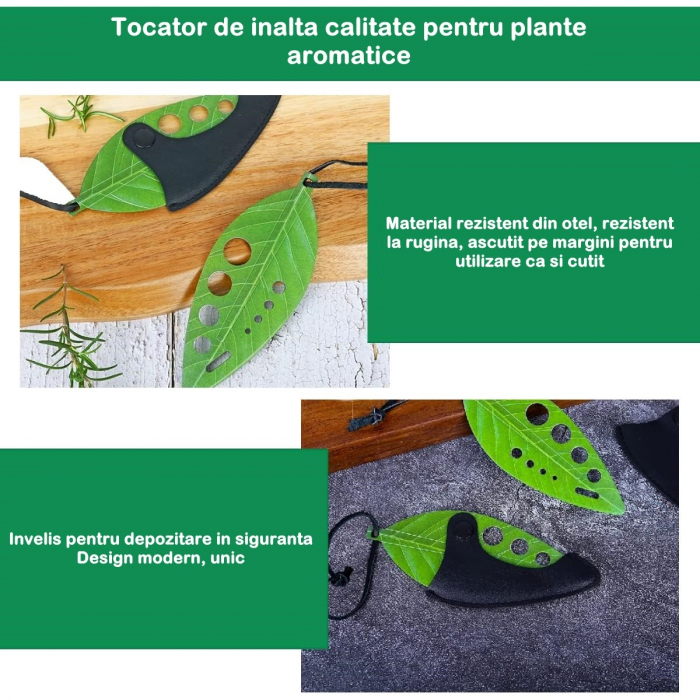 Tocator manual pentru ierburi Flippy, instrument de curatat frunze, tocator, margini ascutie, 9 gauri de diferite dimensiuni, multifunctional, material otel inoxidabil, rezistent la rugina, 14 x 5.5 c [5]