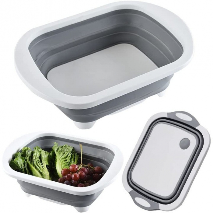 * LICHIDARE STOC * Tocator Multifunctional, Flippy, 2 in 1, cu Cos pentru Spalat si Scurgere Alimente, 480 g, Pliabila, Gri - [6]