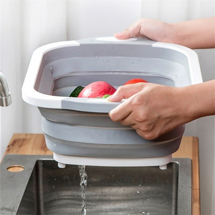 Tocator Multifunctional, Flippy, 2 in 1, cu Cos pentru Spalat si Scurgere Alimente, 480 g, Pliabila, Gri [2]