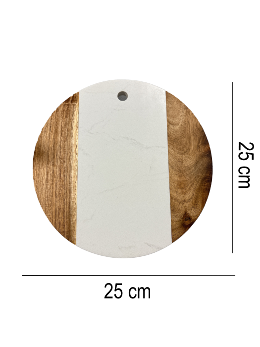 Tocator rotund de bucatarie din marmura si lemn SanDonna alb - mic [1]
