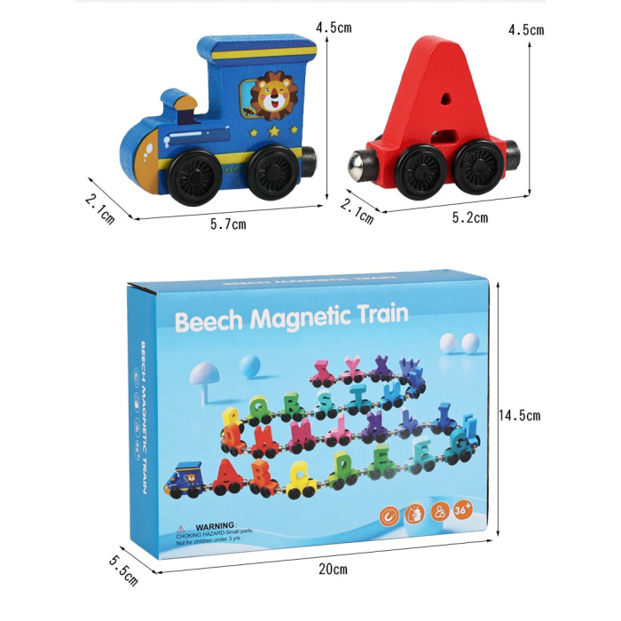 Trenulet Magnetic, Flippy, din Lemn, Model Alfabet, 26 Litere, +3 Ani, Jucarie de Asamblat, Multicolor [2]