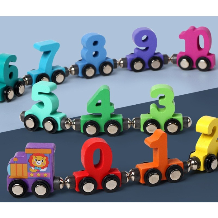 Trenulet Magnetic, Flippy, din Lemn, Model Cifre, 62 cm, +3 Ani, Jucarie de Asamblat, Multicolor [2]
