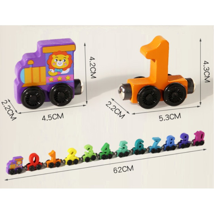 Trenulet Magnetic, Flippy, din Lemn, Model Cifre, 62 cm, +3 Ani, Jucarie de Asamblat, Multicolor [4]