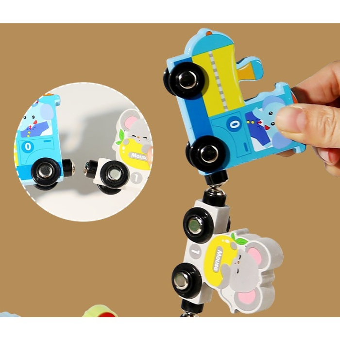 Trenulet Magnetic, Flippy, din Lemn, Model Zoo, 12 Animale, +3 Ani, Jucarie de Asamblat, Multicolor [3]