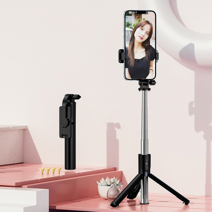 Trepied foto telescopic premium profesional Flippy Z101S , cadru multifunctional, telecomanda detasabila, pentru telefon/camera foto/gopro, functie selfie stick, ajustabil, pliabil, H33-100 cm, alumin [2]