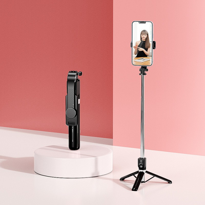 Trepied foto telescopic premium profesional Flippy Z101S , cadru multifunctional, telecomanda detasabila, pentru telefon/camera foto/gopro, functie selfie stick, ajustabil, pliabil, H33-100 cm, alumin [3]