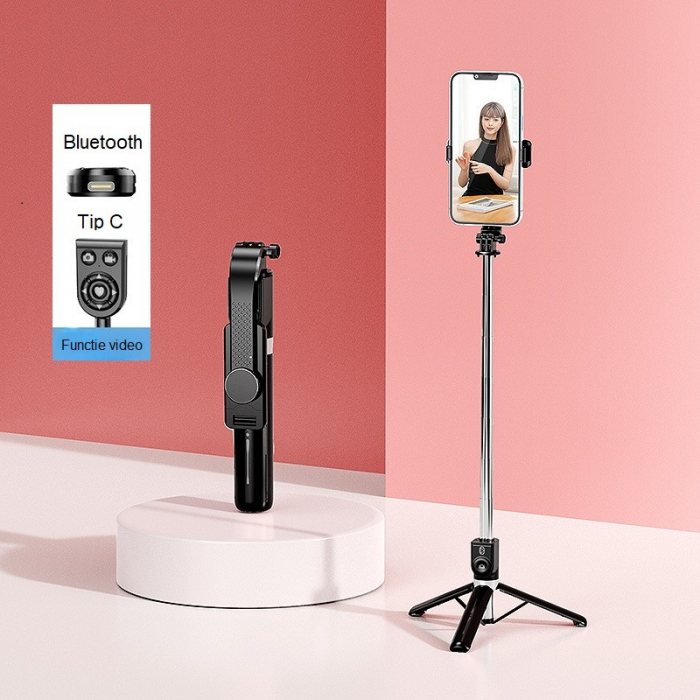 Trepied foto telescopic premium profesional Flippy Z101S , cadru multifunctional, telecomanda detasabila, pentru telefon/camera foto/gopro, functie selfie stick, ajustabil, pliabil, H33-100 cm, alumin [5]