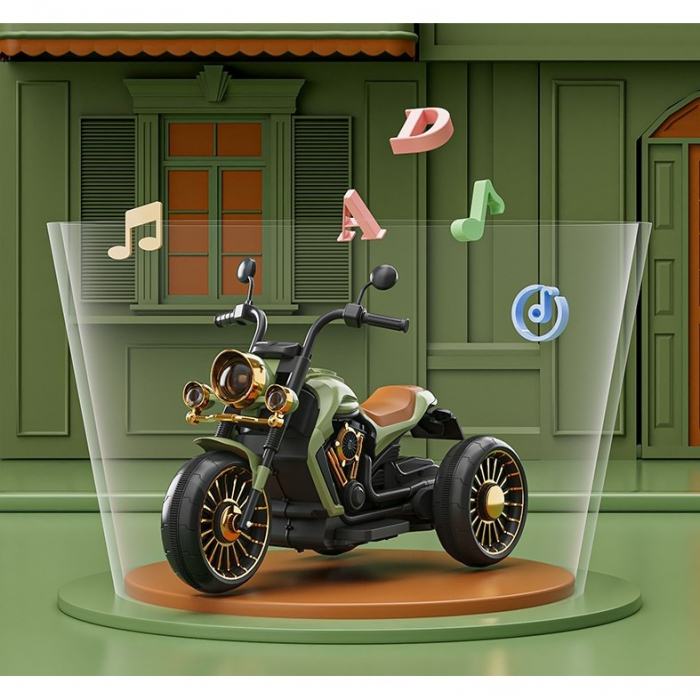 Lichidare Tricicleta Electrica pentru Copii, Flippy, cu 2 Acumulatoare 380*2, 6V 4.5, Telecomanda, Bluetooth, Sistem Anti-Rasturnare, Sistem de Lumini si Sunet, 6-8 Ani, 93 x 48 x 63 cm, Verde Negru [3]