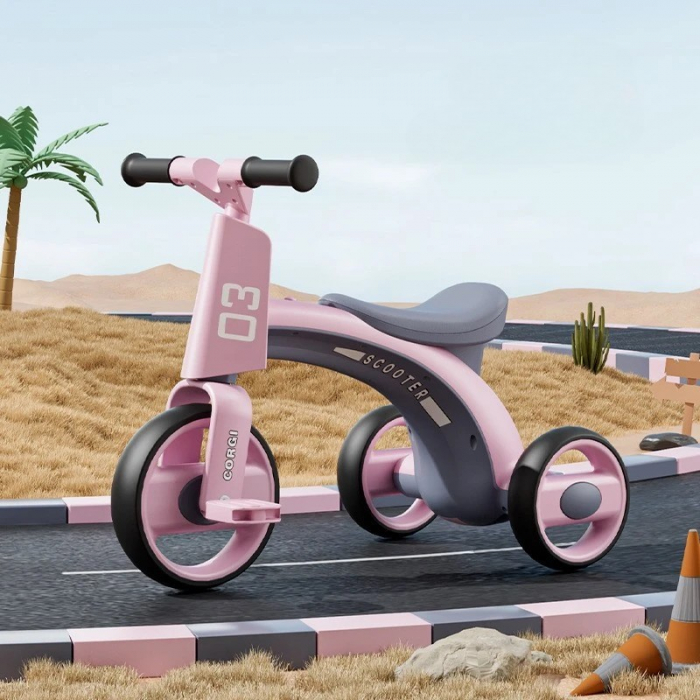 Tricicleta pentru Copii, Flippy, Exercitiu de Echilibru, pentru 1-6 Ani, Functie de Lumini si Sunete, cu Pedale, din Plastic, Roti Gonflabile, Greutate Portanta 60 kg, 57 x 36 x 47 cm, Roz [2]