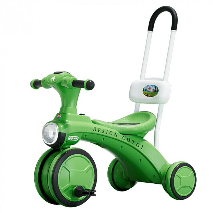 Tricicleta pentru copii Flippy, pedalare, impingere, lumini si sunete, pedale antiderapante, material dur, cos depozitare, varsta peste 18 luni, 80x40x52 cm, verde [1]