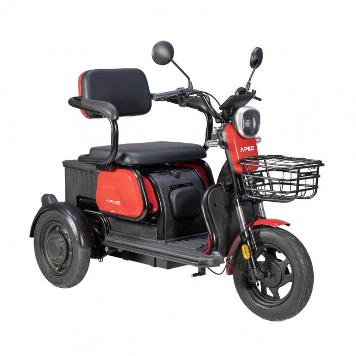 Triciclu Electric , Fara Permis, Motor 1000W, 2-3 locuri, Voltarom APEC APM2 Rosu, Autonomie pana la 36 km, Omologat RAR [6]