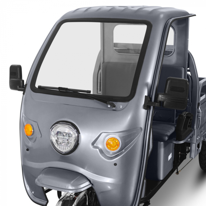 Triciclu electric, FARA Permis, motor 3900W, pana la 50km autonomie, 45Ah, Voltarom Hercules, Tuk Tuk cu cabina, Gri [2]