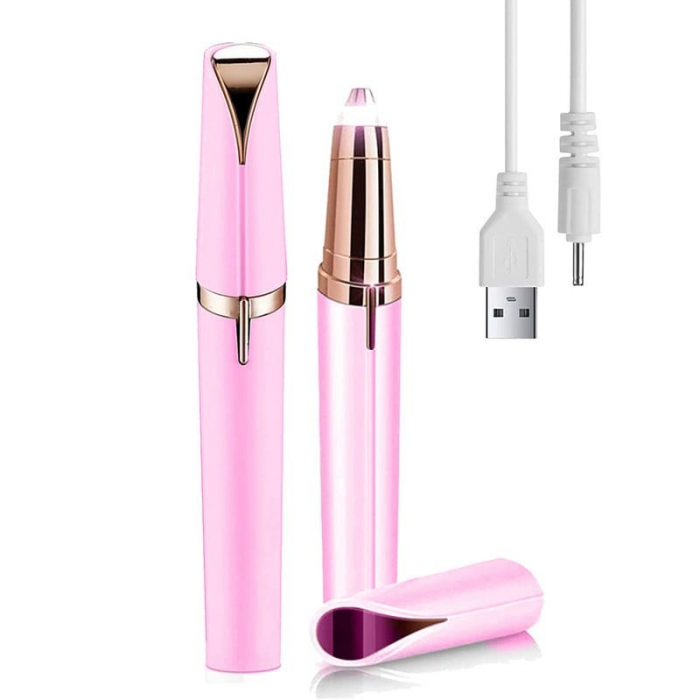 Trimmer Facial, Flippy, pentru Sprancene, Incarcare USB, 1.5 x 13 cm, din ABS, Roz [2]