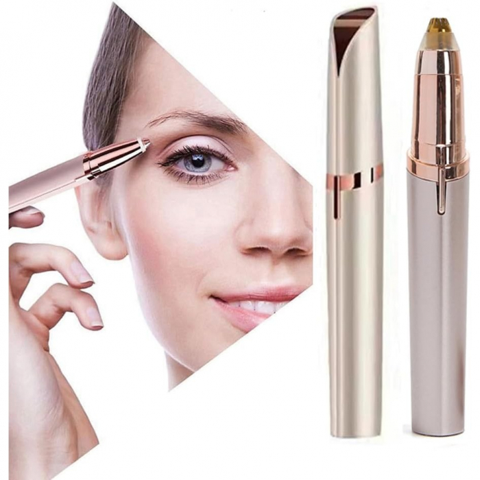 Trimmer Facial, Flippy, pentru Sprancene, Incarcare USB, 1.5 x 13 cm, din ABS, Sampanie [2]