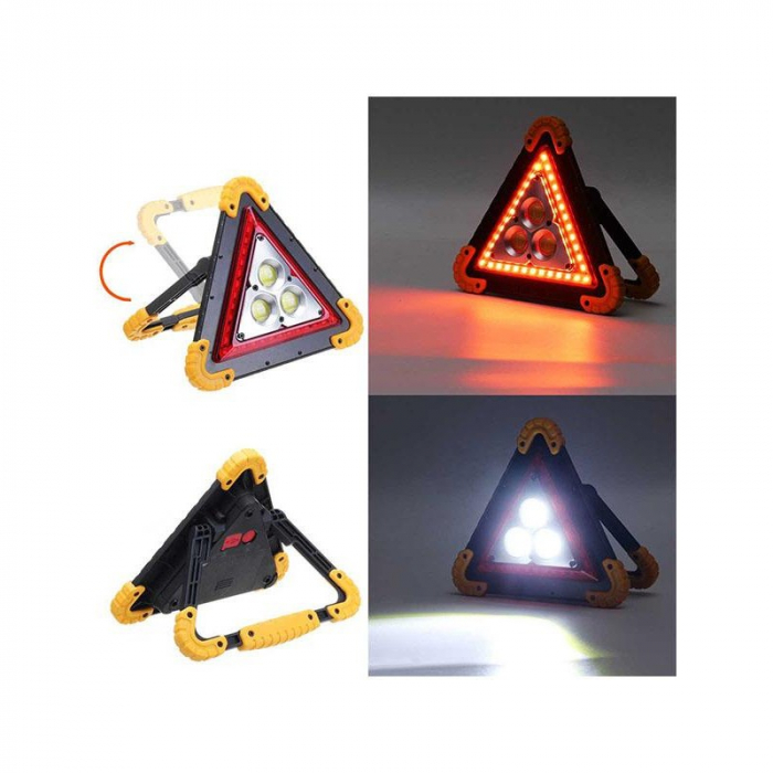 Triunghi Multifunctional de Avertizare, Flippy, Lanterna LED, Impermeabil IP65, 800 lm, 2 x AA, Functie Incarcare Telefon, USB si Micro USB, COB, Portocaliu [4]