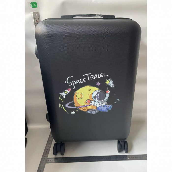 Troler de Calatorie, Flippy, 56 x 35 x 22 cm, 4 Roti, Maner Reglabil, din ABS, cu Fermoar, Blocare cu Cod, Impermeabil, Model Astronaut, Negru [2]