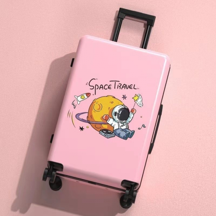Troler de Calatorie, Flippy, 56 x 35 x 22 cm, 4 Roti, Maner Reglabil, din ABS, cu Fermoar, Blocare cu Cod, Impermeabil, Model Astronaut, Roz [6]