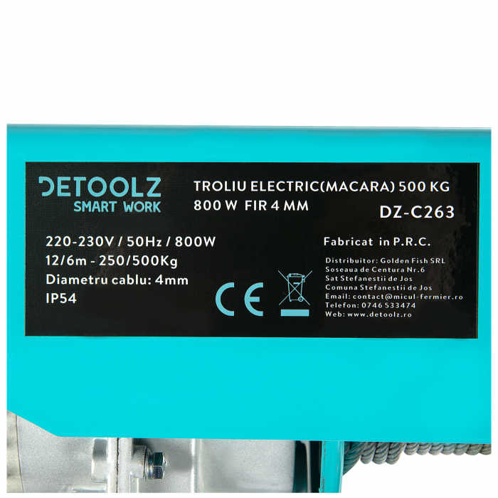 Troliu electric (macara) Detoolz 500kg 800W fir 4mm [3]