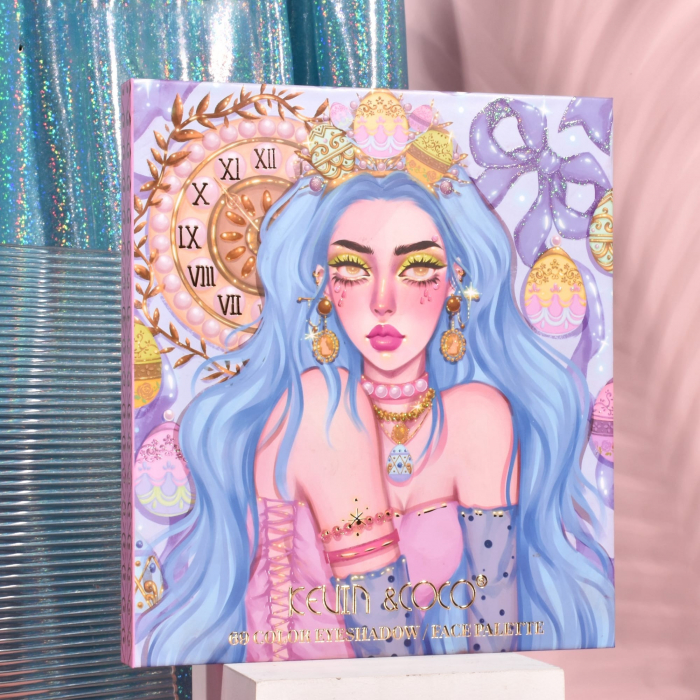 Trusa de Machiaj, KEVIN &amp; COCO, Easter Style Blue, 69 culori, 20 x 22.5 cm [2]
