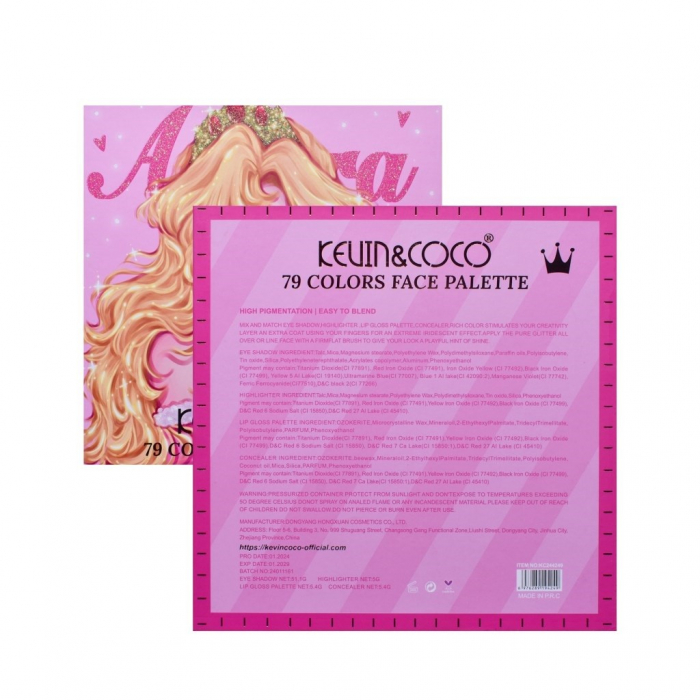Trusa de Machiaj, KEVIN &amp; COCO, Princess Palette. Fard de Pleoape, Iluminator, Corector, Ruj, 79 culori, 19.7 x 20 x 2 cm [8]