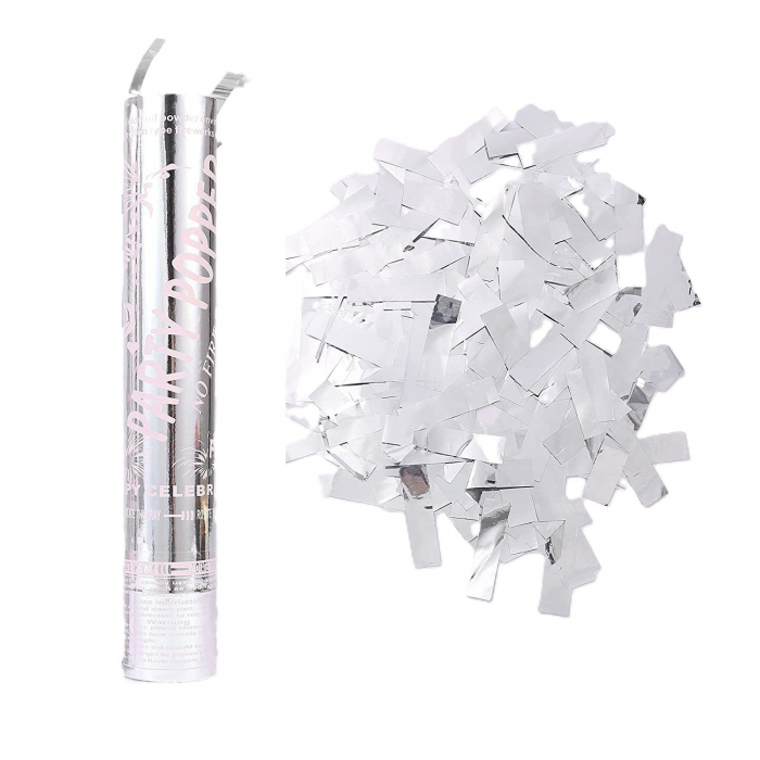 Tub de Confetii, Flippy, Party Popper, 30x5 cm, Confetii Lucioase Rezistente la Foc, Eliberare prin Rasucire, Argintiu [1]