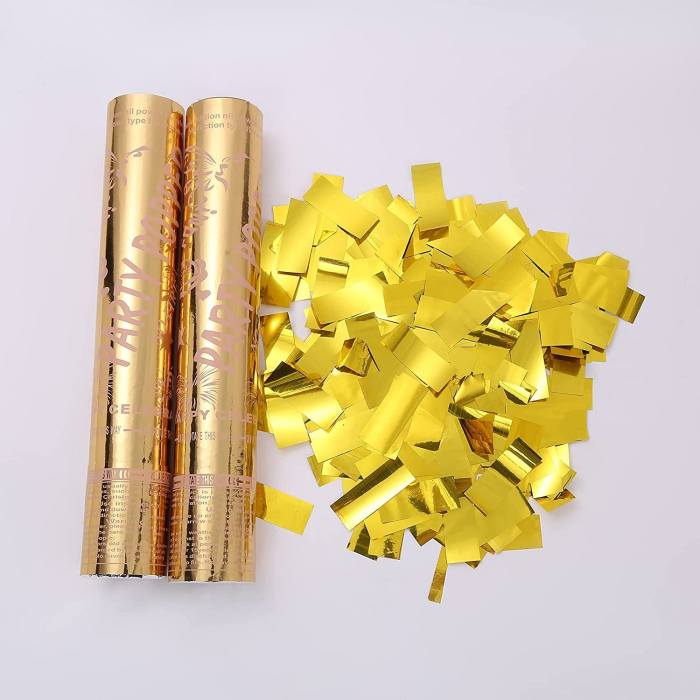 Tub de Confetii, Flippy, Party Popper, 30x5 cm, Confetii Lucioase Rezistente la Foc, Eliberare prin Rasucire, Auriu [2]