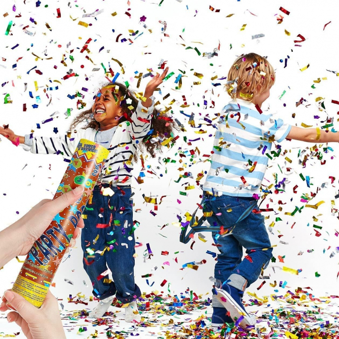 Tub de Confetii, Flippy, Party Popper, 60x5 cm, Confetii Inimioare si Stelute din Aluminiu, Multicolor [6]