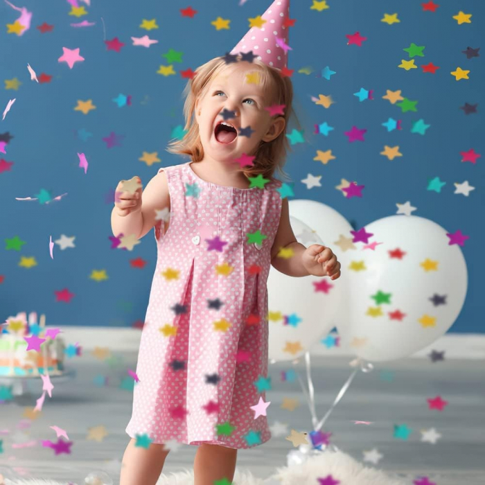 Tub de Confetii, Flippy, Party Popper, 60x5 cm, Confetii Inimioare si Stelute din Aluminiu, Multicolor [2]