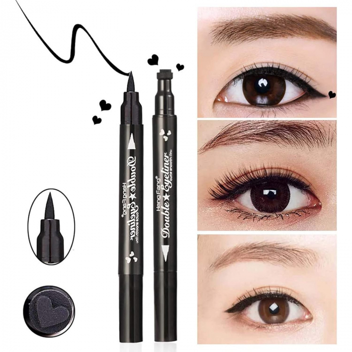 Tus Lichid pentru Ochi, Flippy, 2 Capete, Eyeliner si Stampila Inima, Pentru Ochi si Corp, 50 g, Rezistent la Apa, 12.7 x 3 cm, Negru [5]