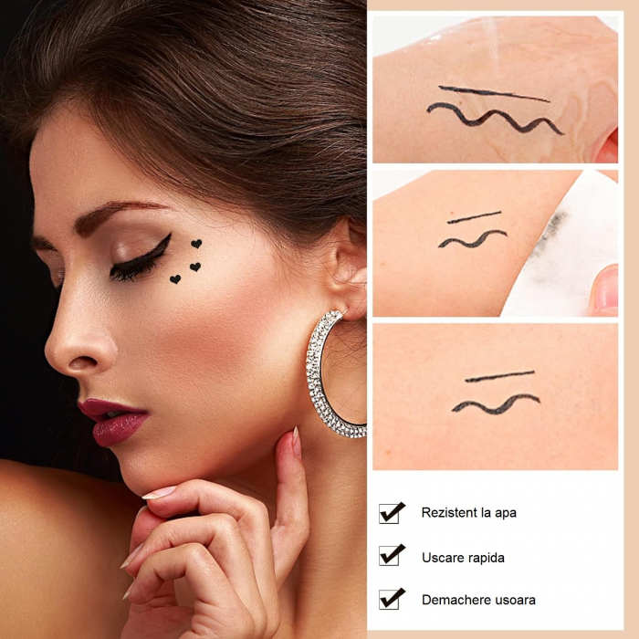 Tus Lichid pentru Ochi, Flippy, 2 Capete, Eyeliner si Stampila Inima, Pentru Ochi si Corp, 50 g, Rezistent la Apa, 12.7 x 3 cm, Negru [2]