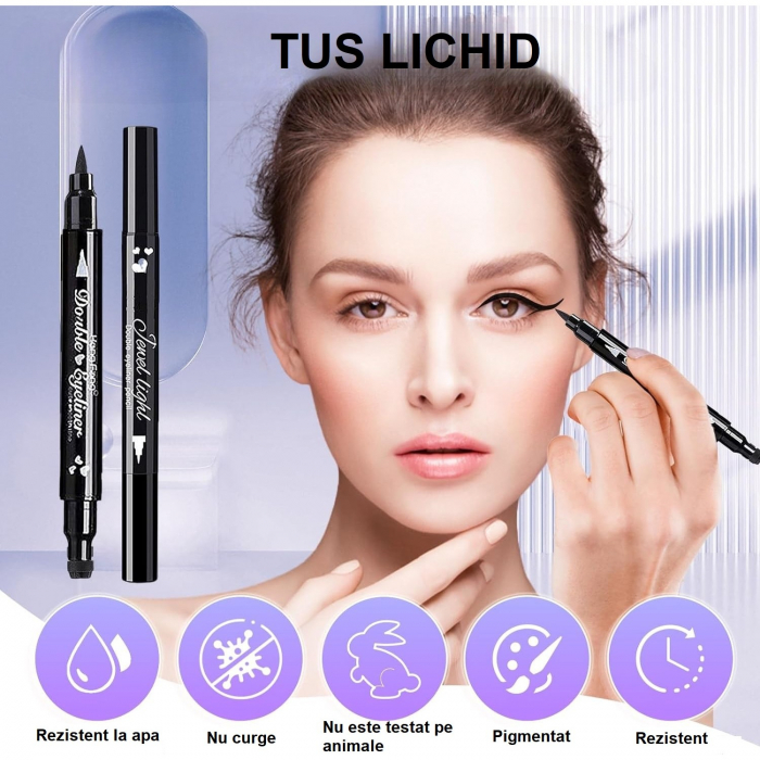 Tus Lichid pentru Ochi, Flippy, 2 Capete, Eyeliner si Stampila Inima, Pentru Ochi si Corp, 50 g, Rezistent la Apa, 12.7 x 3 cm, Negru [3]