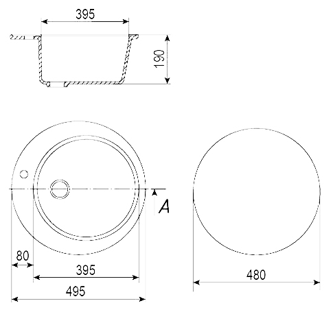 Chiuveta rotunda de bucatarie Ulgran U-405-308 Negru, 49.5 cm [4]