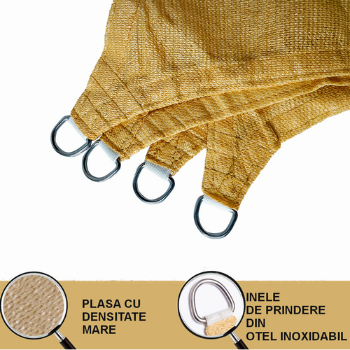 Umbrar/prelata de soare patrata din PE, MESTERINO PE1800404 4 m X 4 m, densitate 180g/mp, culoare bej, protectie UV [2]