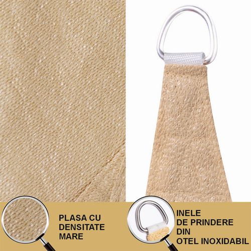 Umbrar/prelata de soare triunghi din PE, MESTERINO PE180030303 3 m X 3 m X 3 m, densitate 180g/mp, culoare bej, protectie UV [2]