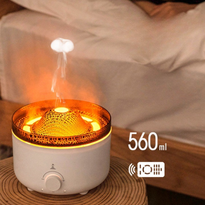 Umidificator de tip vulcan, Flippy, cu aromaterapie, cu telecomanda, 560 ml, model V21A, alb [2]