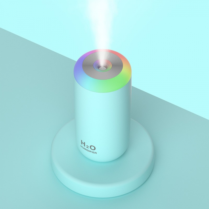 Umidificator, H2O, cu Difuzor de Aroma, Lumina de Noapte LED in 7 Culori, Zgomot Redus, 14.7x7.2cm, 350mL, Culoare Albastra [2]