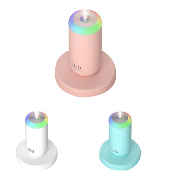Umidificator, H2O, cu Difuzor de Aroma, Lumina de Noapte LED in 7 Culori, Zgomot Redus, 14.7x7.2cm, 350mL, Culoare Albastra [3]