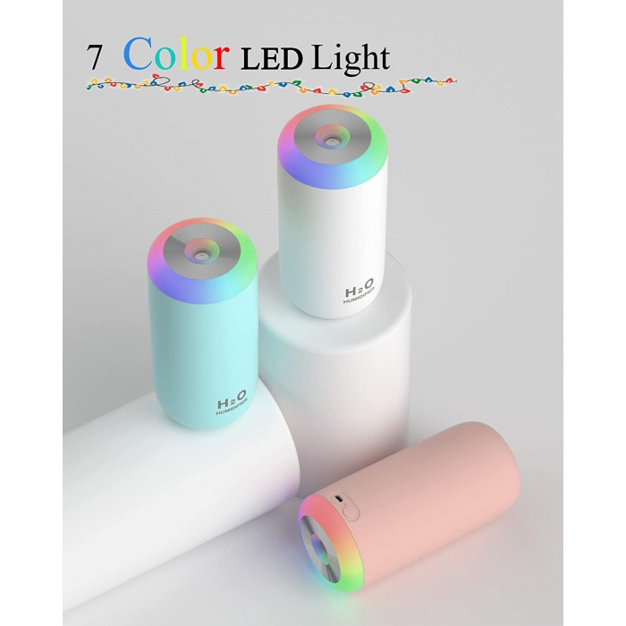 Umidificator, H2O, cu Difuzor de Aroma, Lumina de Noapte LED in 7 Culori, Zgomot Redus, 14.7x7.2cm, 350mL, Culoare Albastra [4]