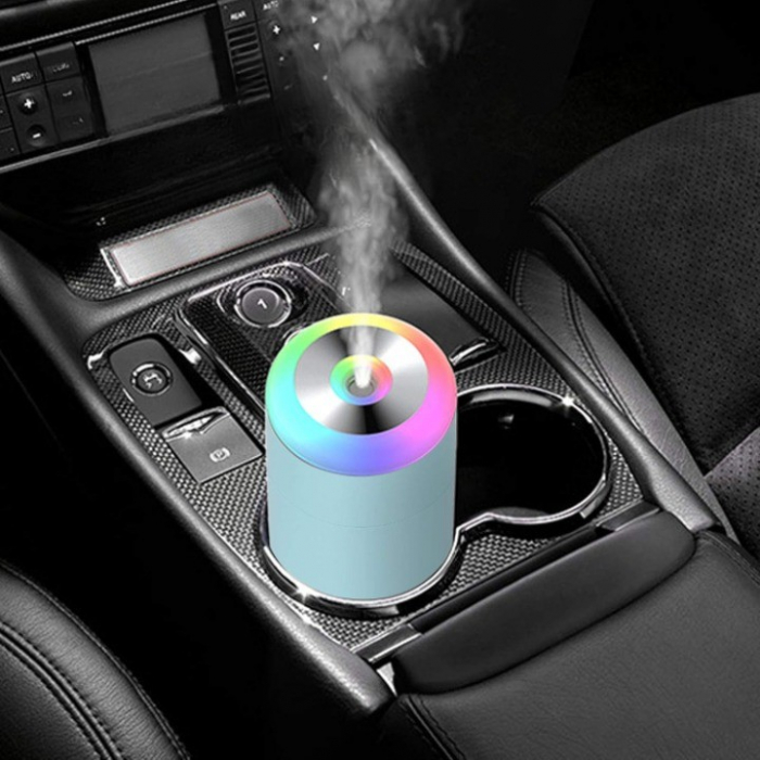 Umidificator, H2O, cu Difuzor de Aroma, Lumina de Noapte LED in 7 Culori, Zgomot Redus, 14.7x7.2cm, 350mL, Culoare Albastra [9]