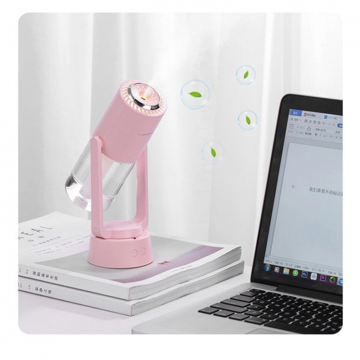 Umidificator si Purificator aer ultrasonic portabil, rezervor 200ml, cu ioni negativi, LED 7 culori, rotatie 360 grade, Roz [4]
